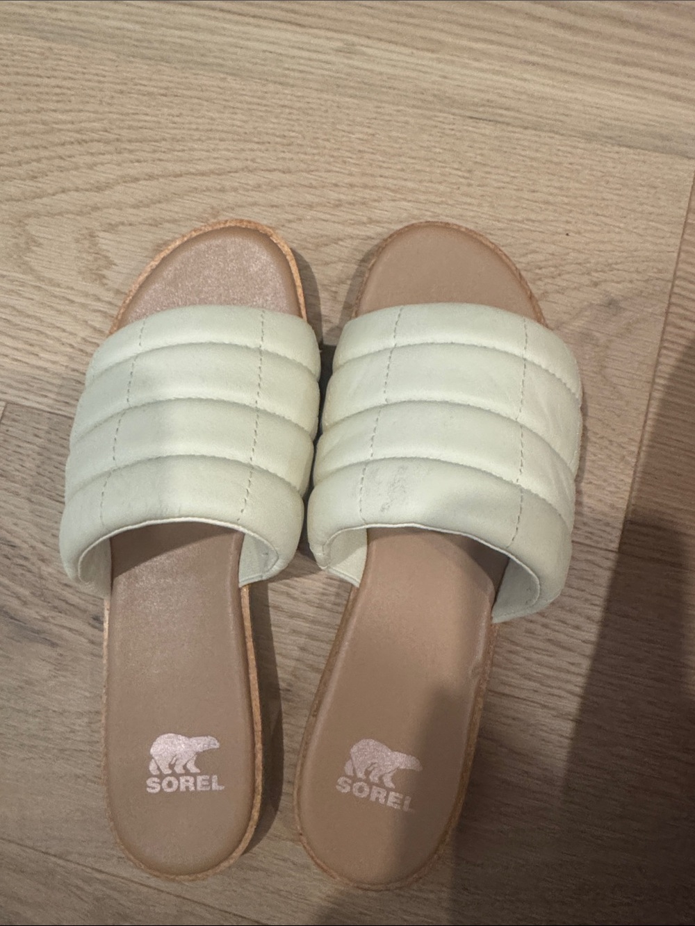 Sorel Quilted Slide Mules in Mint with Tan Footbed